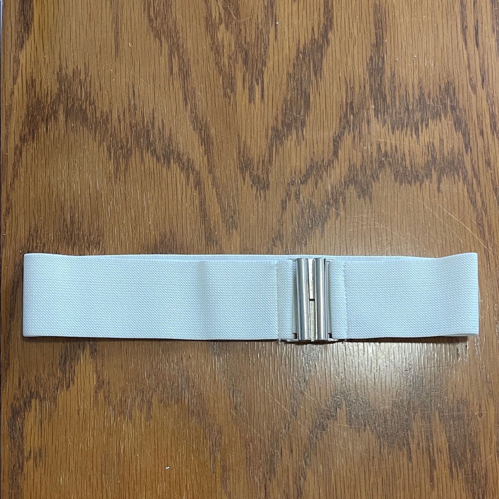 White Elastic Belt with Silver Buckle